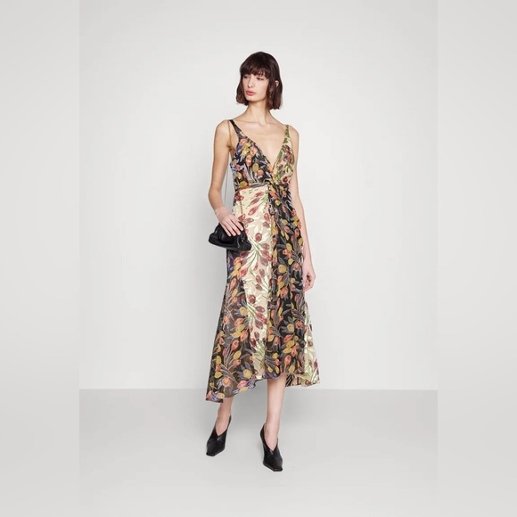 Cinq A Sept‎ Carolee Dress Pearl Black Velvet Burnout Midi Sz 2 Silk Blend - Picture 1 of 8